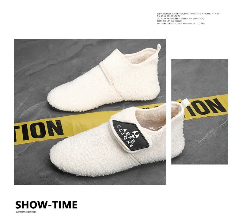 YRZL zapatos de algodón de invierno para hombre, zapatillas ligeras sin cordones cálidas, mocasines de algodón de felpa para dormitorio y hogar, zapatos cálidos de invierno para hombre