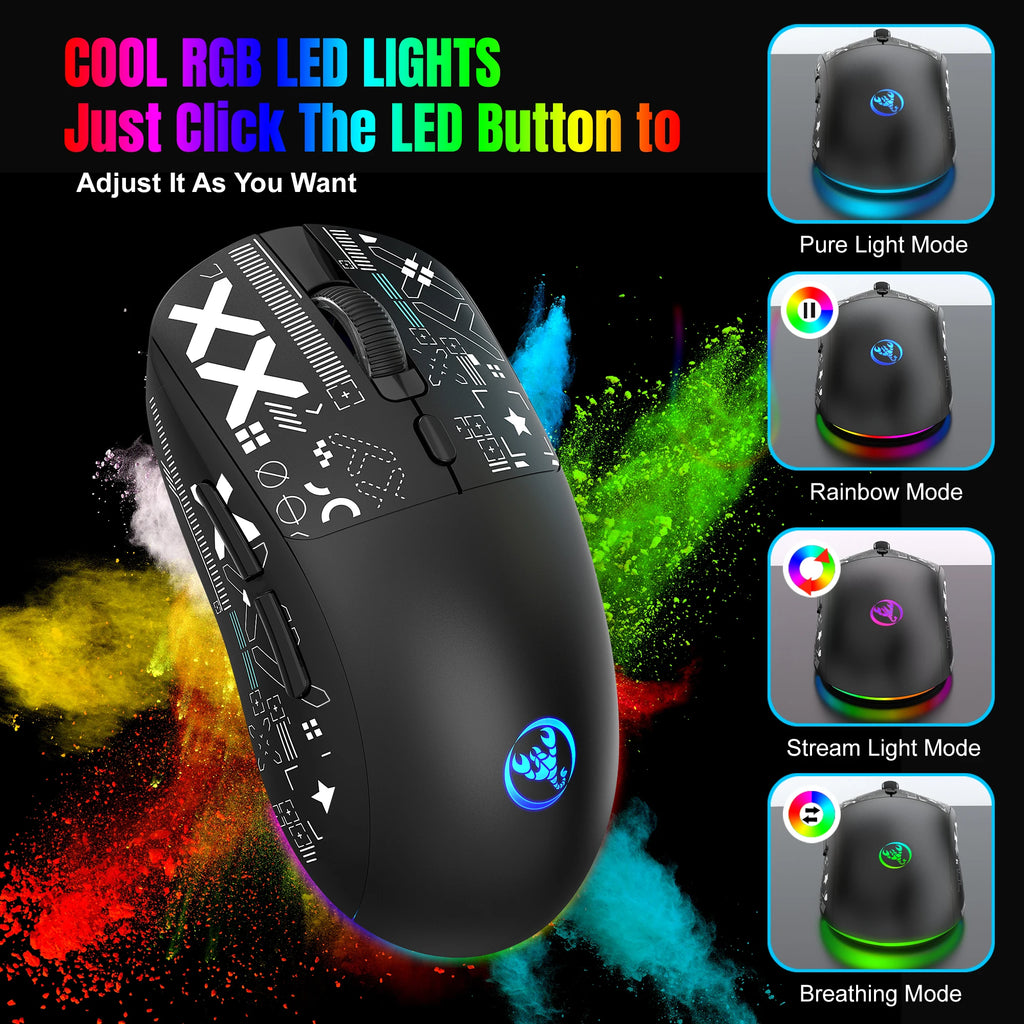 HXSJ-60% Juego de teclado y ratón retroiluminado RGB, teclado con cable de 61 teclas, ratón inalámbrico óptico para juegos de 3 modos para ordenador portátil y PC