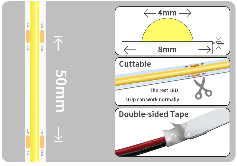 Tira LED COB Flexible de Alta Densidad para Decoración