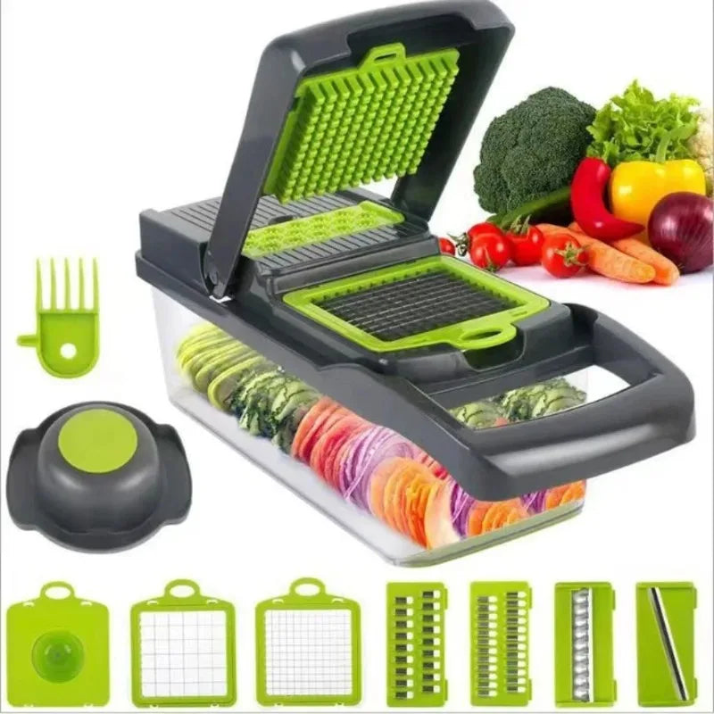 Cortador y rebanador multifuncional de verduras con caja de almacenamiento