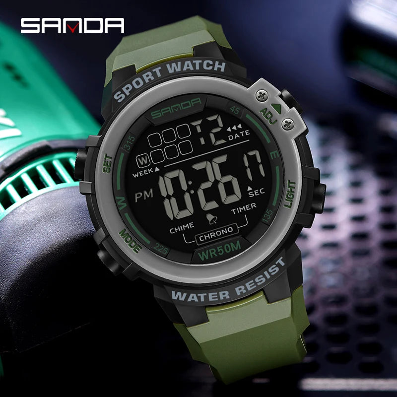 Reloj Digital SANDA 2140 Chrono para Hombre, 5 Bar Multifunción Deportivo