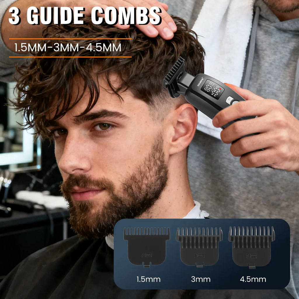    Cortadora de Pelo Profesional para Hombre, 3 Velocidades, Recargable, con Pantalla LED, Kit de Corte de Pelo para Barba y Peinado