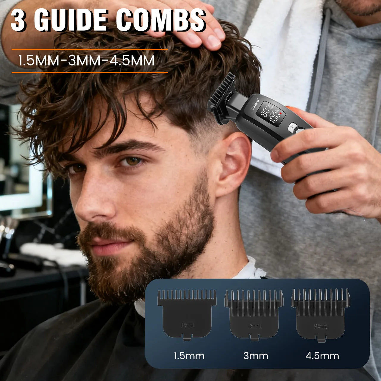    Cortadora de Pelo Profesional para Hombre, 3 Velocidades, Recargable, con Pantalla LED, Kit de Corte de Pelo para Barba y Peinado