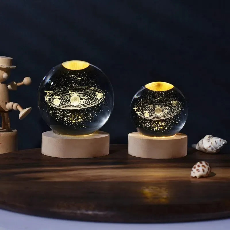 Bola de cristal 3D, luz nocturna de planeta de cristal, sistema Solar grabado con láser, globo, astronomía, regalo de cumpleaños, decoración de escritorio para el hogar