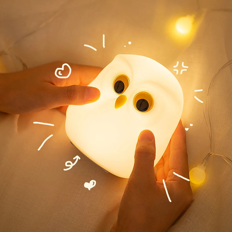 Luz nocturna de búho, bonita lámpara de noche de silicona, lámpara de ambiente RGB recargable, decoración de habitación, Animal divertido, regalo de luz nocturna para niños
