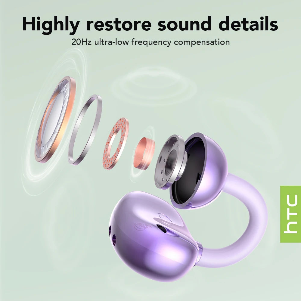 Auriculares Bluetooth HTC NE54 similares a NE32, auriculares inalámbricos con clip para la oreja, Bluetooth 6.0, pantalla táctil a color, sonido HiFi, conducción ósea
