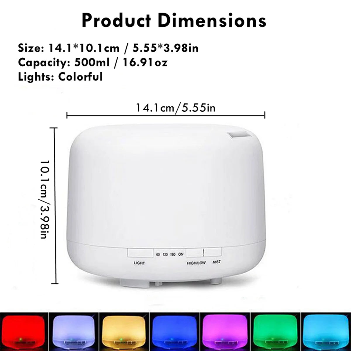 Humidificador USB difusor de aceites esenciales con luces nocturnas 500 ml