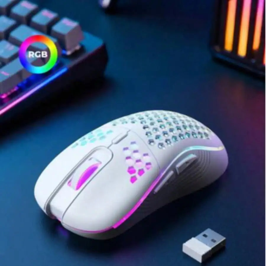 Ratón inalámbrico para juegos Honeycomb 2,4G USB ratón inalámbrico RGB ratón de juego de PC recargable con luces LED, Paracord sin arrastre, Ergon