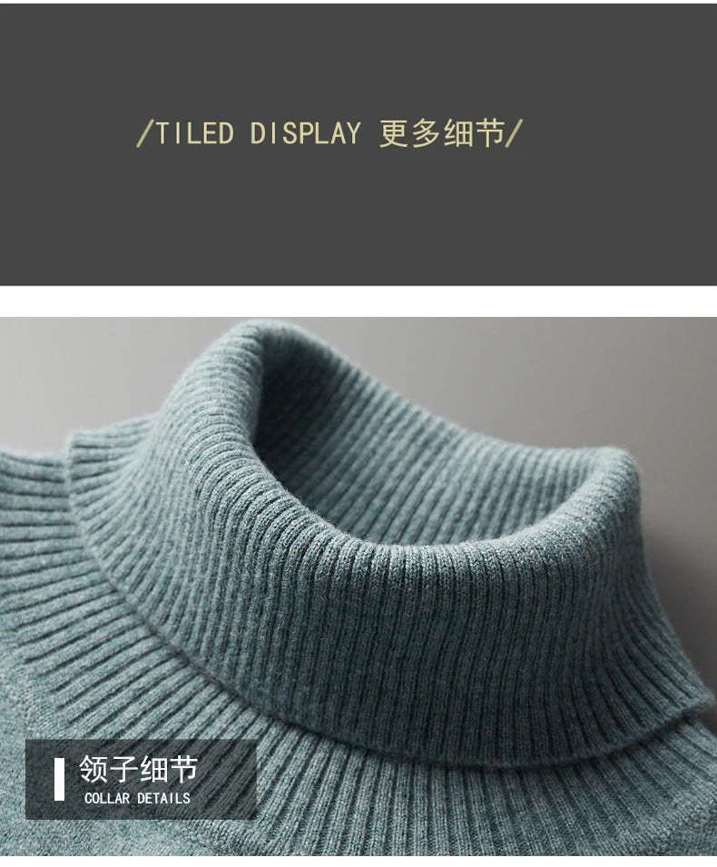 Suéter de cachemira Merina para hombre, Jersey de punto acolchado, cálido, cuello de tortuga, abrigo holgado de talla grande, otoño e invierno, 100%