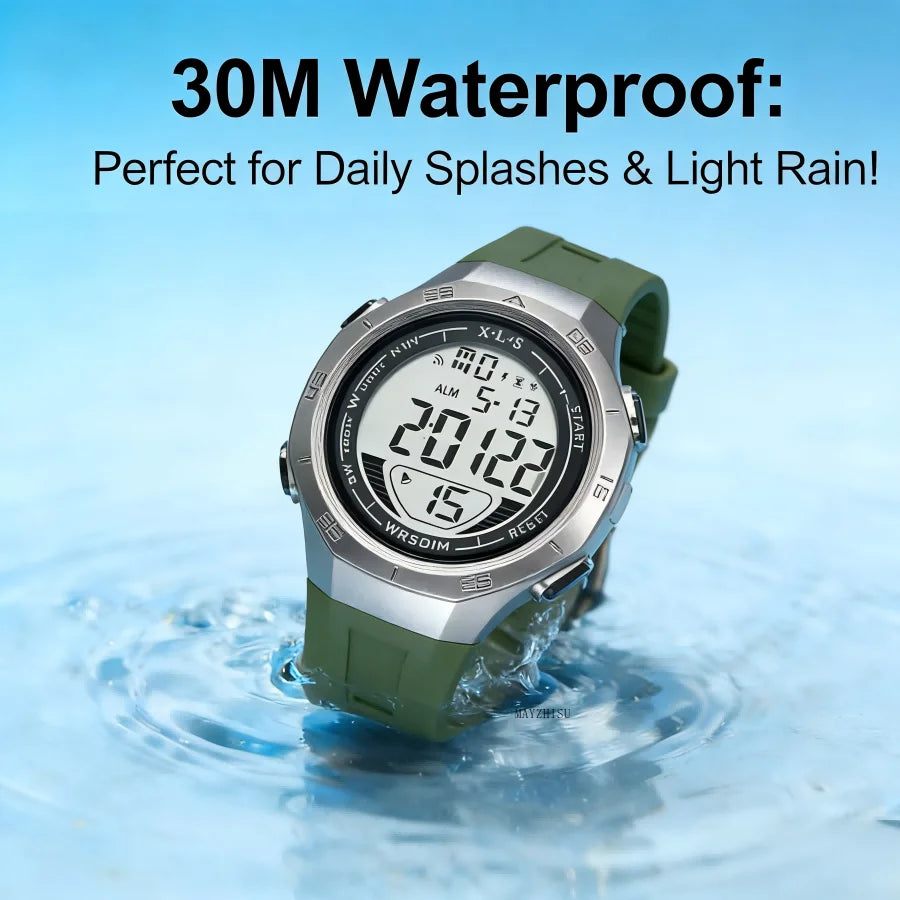 Reloj deportivo MAYZHISU para hombre, relojes de pulsera digitales LED resistentes al agua, cronómetro, despertador, relojes deportivos luminosos para hombres y adolescentes