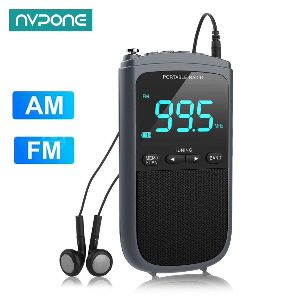 Mini Radio portátil AM/FM recargable con altavoz estéreo y despertador