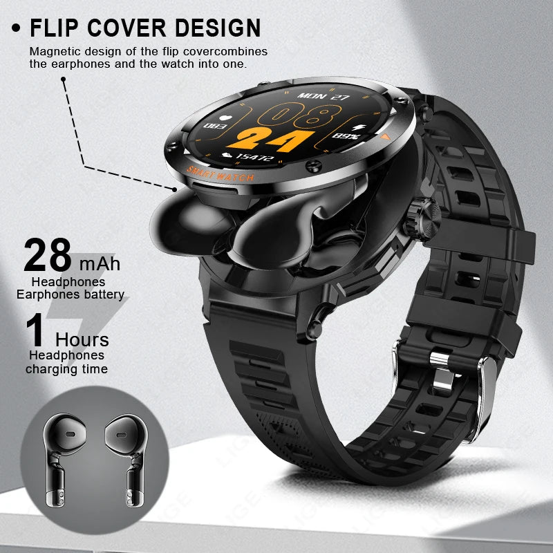Smartwatch LIGE 2 en 1 con auriculares TWS Bluetooth, NFC y rastreador deportivo