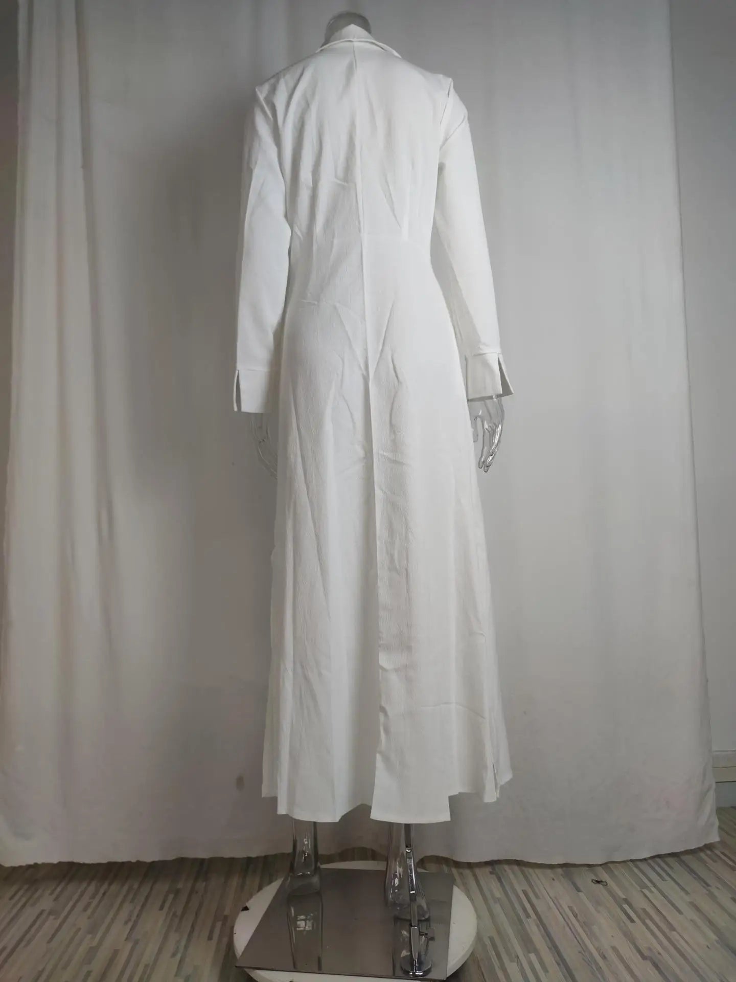 Primavera Verano mujer vestido de talla grande blanco Casual cuello pico solapa camisa de manga larga Maxi vestidos mujer bolsillo fiesta vestido largo