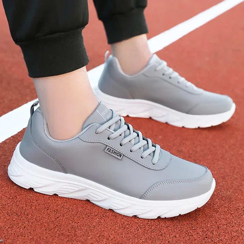 YRZL Zapatillas para correr Zapatillas de deporte de cuero artificial impermeables Zapatos deportivos al aire libre Hombres Zapatillas casuales ligeras para caminar para hombres