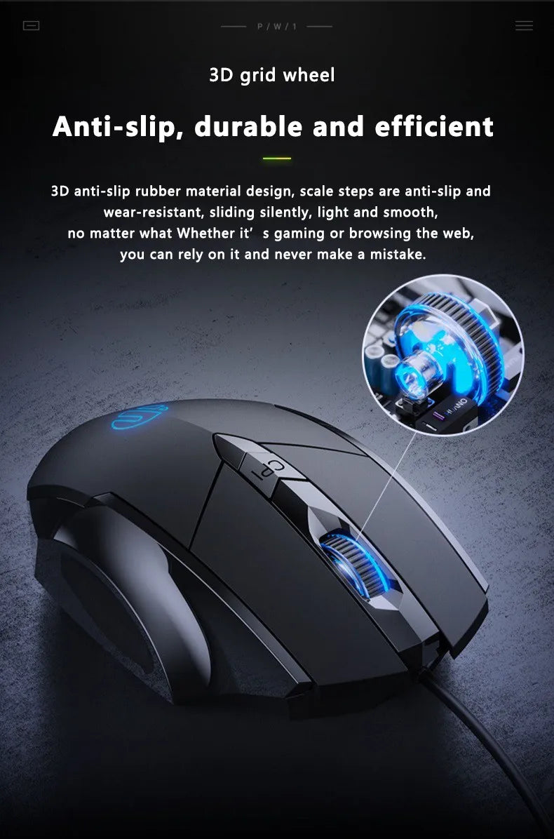 Ratón con cable Inphic W1, ratón para juegos Esports, ratón de oficina silencioso, tres teclas y seis teclas son opcionales