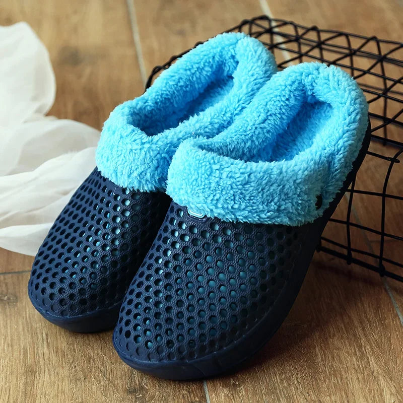 YRZL Zapatillas de invierno para hombre y mujer, zapatos cálidos para interiores, Pantoffels de algodón antideslizantes, zuecos informales, zapatillas de suelo para casa sin cordones para hombre