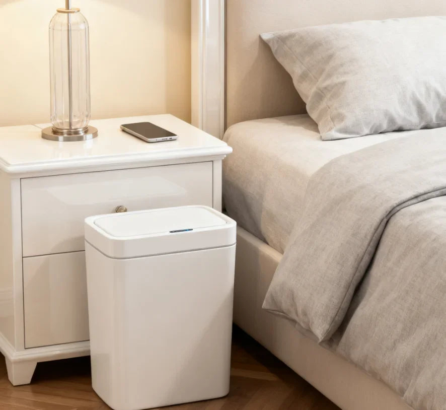 Cubo de Basura Automático con Sensor 15L, Contenedor de Basura Inteligente sin Contacto, Cubo de Basura Electrónico Impermeable Blanco, Moderno para el Hogar y el Baño