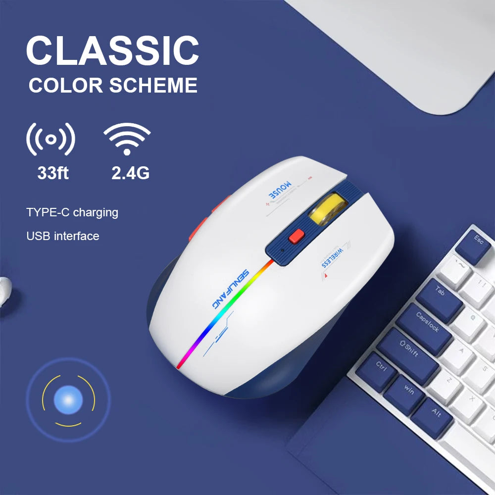 Ratón ergonómico recargable para juegos LT-T19, USB 2,4G, luz RGB inalámbrica, ordenadores de escritorio, portátiles y portátiles