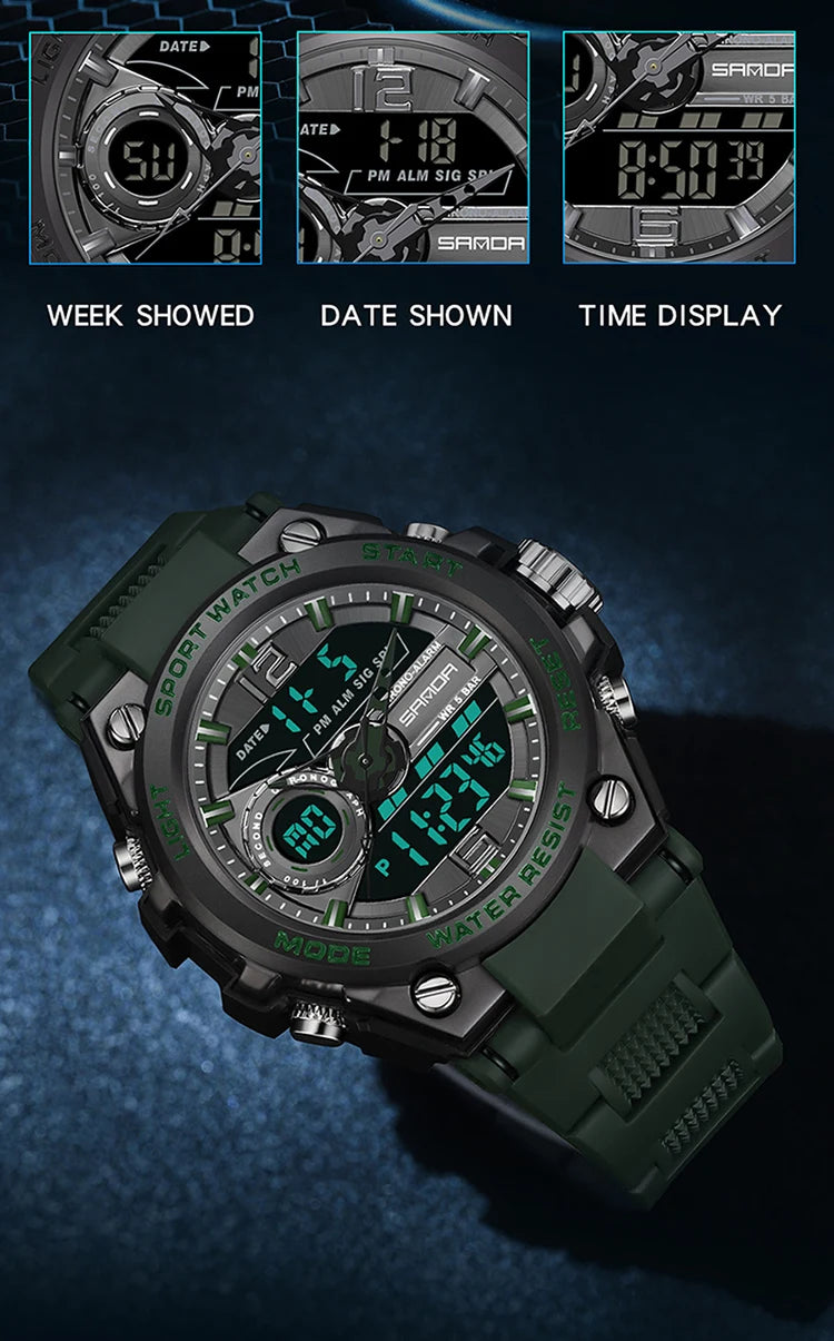 Reloj Deportivo Militar SANDA 6092 Pantalla Dual LED, Resistente al Agua