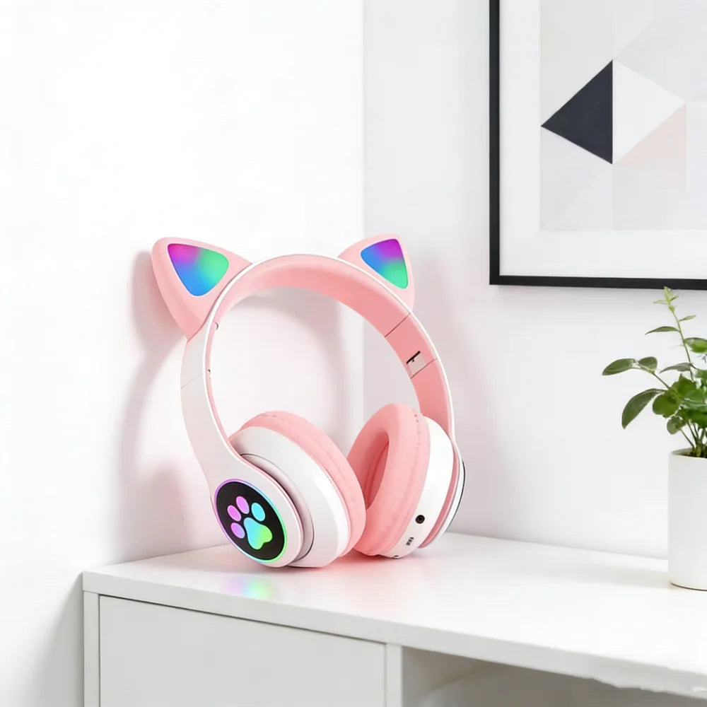 Auriculares Inalámbricos Gamer con Orejas de Gato RGB y Micrófono