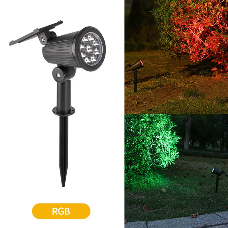 Foco Solar 9 LED Impermeable para Jardín con Brillo Ajustable y Luz RGB