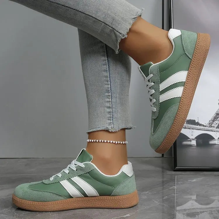 Zapatillas ligeras y cómodas para mujer, zapatos deportivos con cordones a rayas a la moda, zapatillas informales transpirables verdes de talla grande