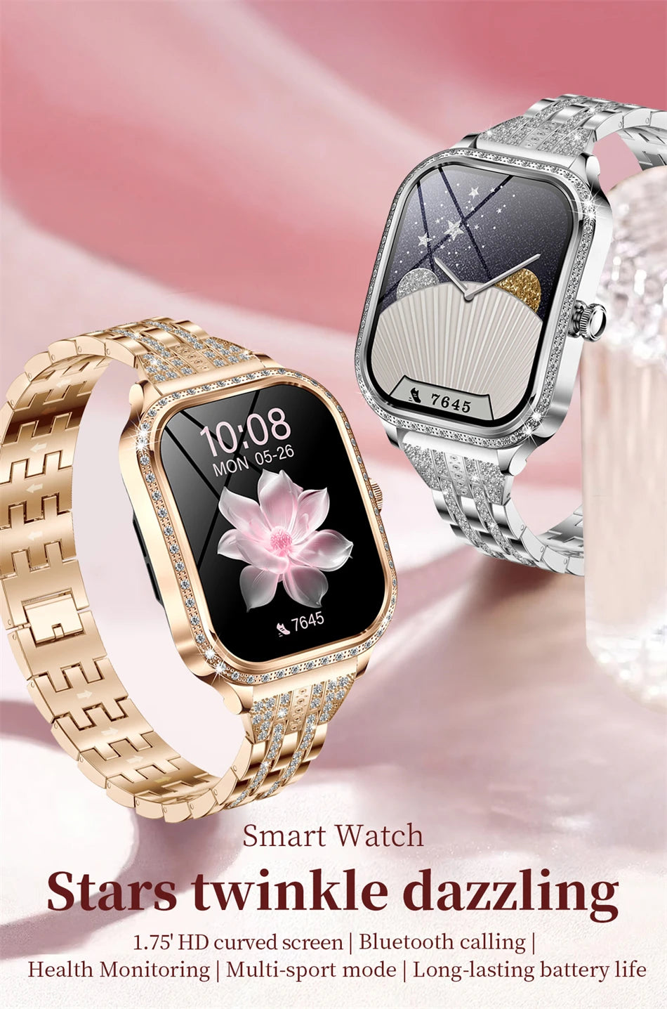 Smartwatch para mujer con pantalla curva HD 1.75 pulgadas y llamadas Bluetooth
