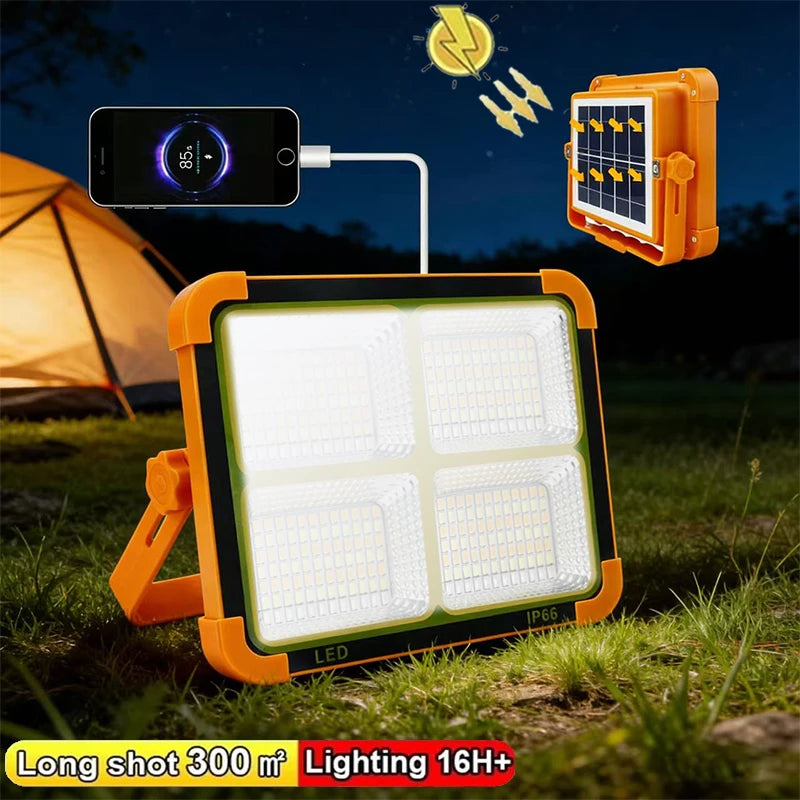 Lámpara de Trabajo Recargable, Reflector LED Solar Portátil con Puerto USB/Magnético/5 Modos de Iluminación, Lámpara de Emergencia para Sitio de Trabajo