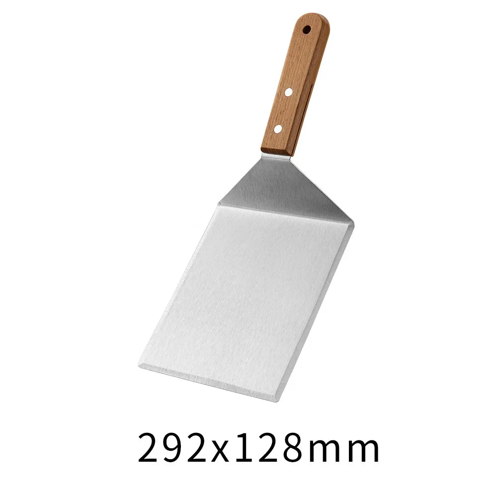Espátula volteadora de acero inoxidable para parrilla exterior