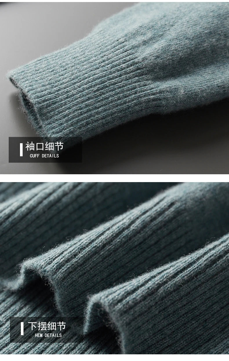 Suéter de cachemira Merina para hombre, Jersey de punto acolchado, cálido, cuello de tortuga, abrigo holgado de talla grande, otoño e invierno, 100%