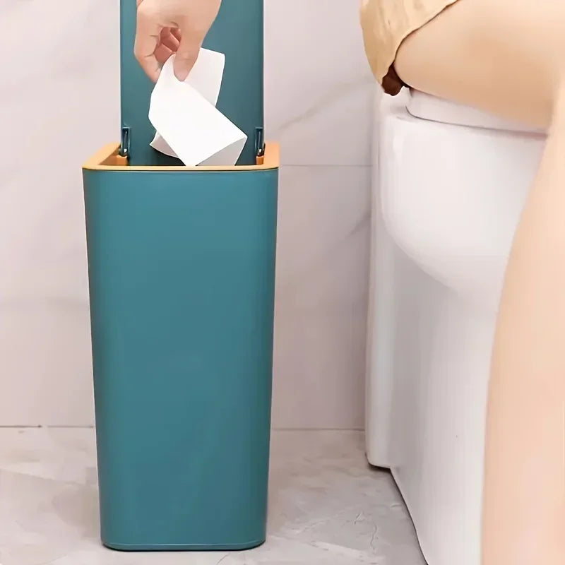 Cubo de basura a prueba de olores de 10L con diseño moderno de un solo toque, cubo de plástico duradero para baño, cocina, ahorro de espacio, a prueba de fugas 1