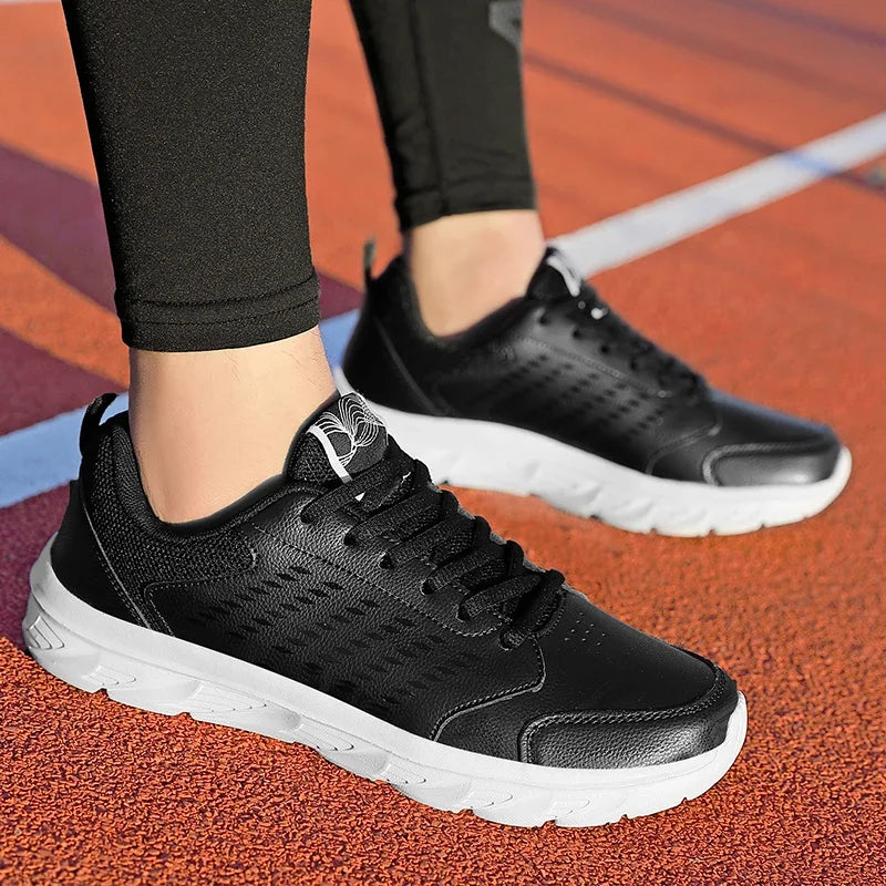 YRZL zapatos deportivos de cuero Artificial negro para hombres, zapatos casuales de alta calidad, impermeables, antideslizantes, cómodos para exteriores
