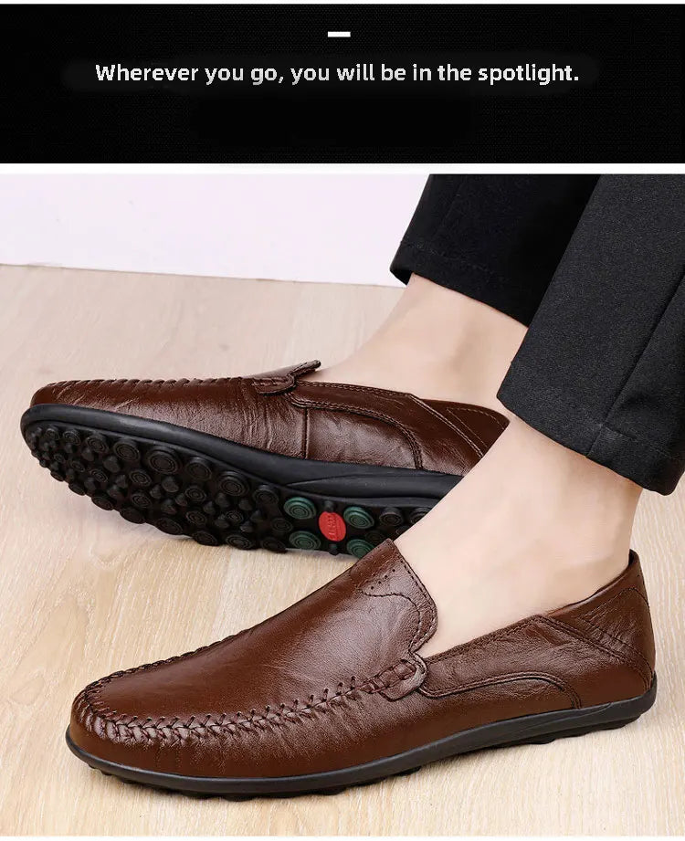 CLOHOO Zapatos casuales de negocios para hombres Costuras de cuero Cómodo Fondo de goma transpirable Segunda capa de piel de vaca
