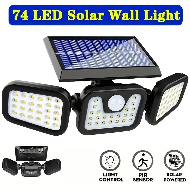 Lámpara Solar 74 LED Sensor de Movimiento IP65 para Jardín