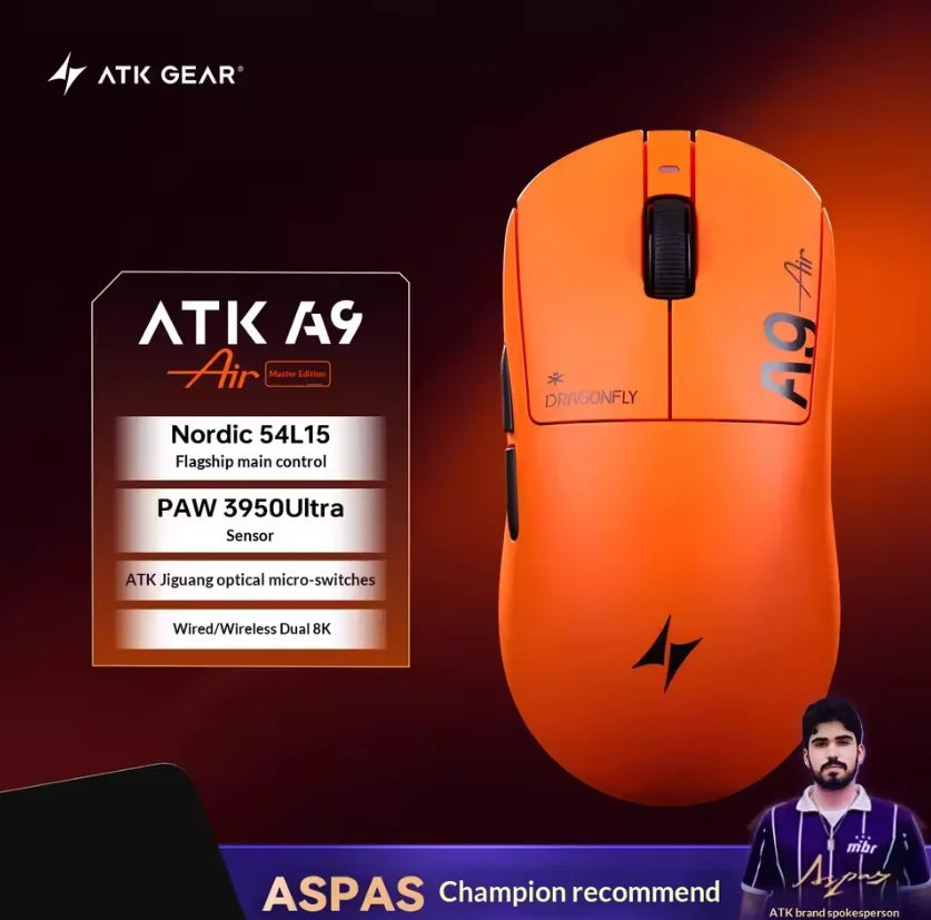 Ratón inalámbrico ATK A9 Air Ultimate Master Edition PAW3950 UItra 53g, juego ergonómico ligero, deportes electrónicos, accesorios personalizados, regalos