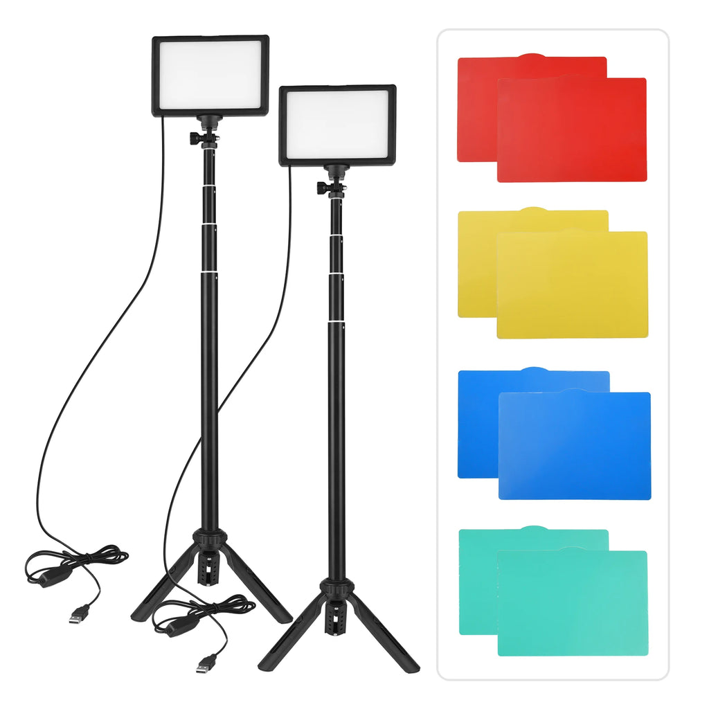 Andoer-Kit de iluminación LED para vídeo, iluminación de fotografía, 3200K-5500K, de 148cm de altura con trípode, soporte de 5 filtros de piezas para transmisión en vivo, 2 piezas