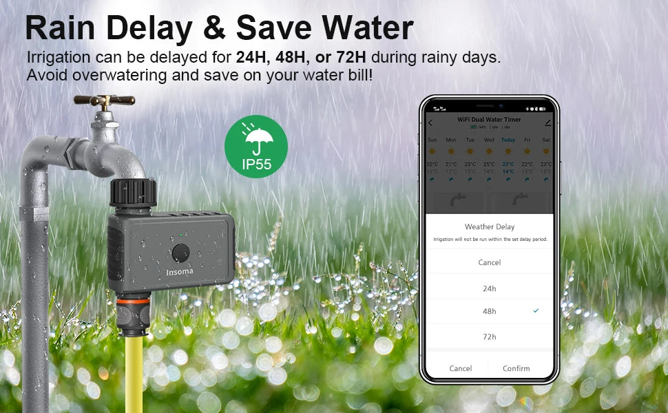 Insoma Wifi temporizador automático de aspersión temporizador remoto de agua de jardín sistema de riego inteligente unidad de Control de manguera compatible con Alexa