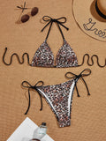 Bikini elegante con estampado de leopardo y espalda descubierta para mujer, traje de baño europeo y americano, diseño sexy, ropa de playa de verano