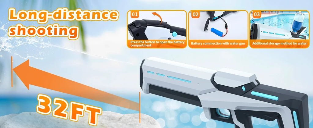 Pistola de Agua Eléctrica para Adultos, Potente Pistola de Agua Automática con Succión, Regalo de Verano, Juego para Playa, Piscina, Jardín, Diversión al Aire Libre