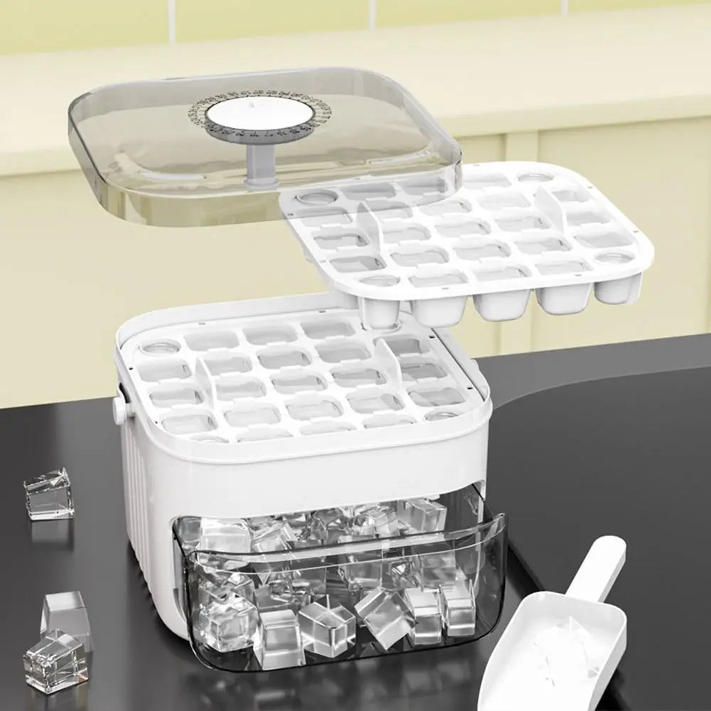 Máquina de hielo de 50 cubos con tapa de fácil prensa, máquina para hacer cubitos de hielo de doble capa, refrigerador, caja de hielo para almacenamiento de hielo para el hogar