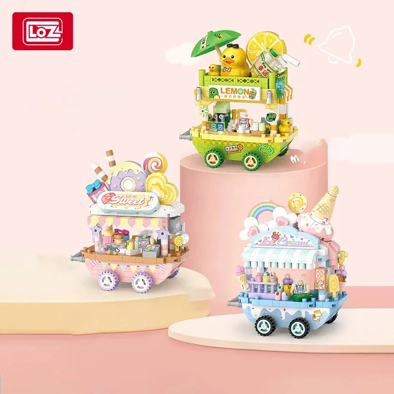 LOZ-8855 puesto en la carretera tienda de aperitivos tienda de postres tienda de helados micropartículas vista a la calle modelo bloques de construcción para niños