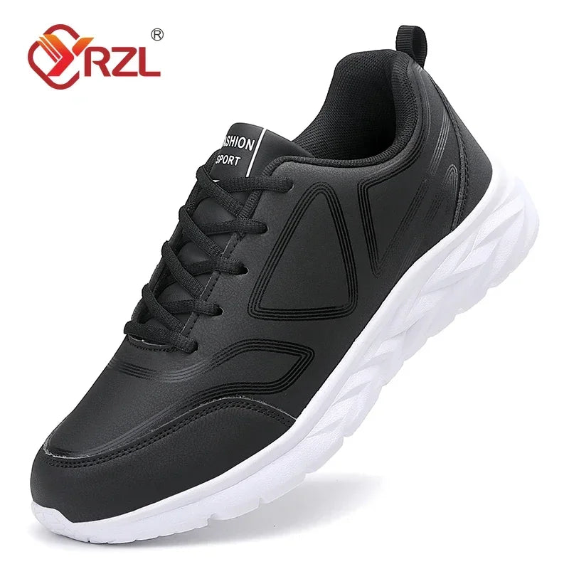 YRZL-Zapatillas deportivas impermeables de cuero para hombre, zapatos deportivos cómodos para caminar, resistentes al desgaste, color negro