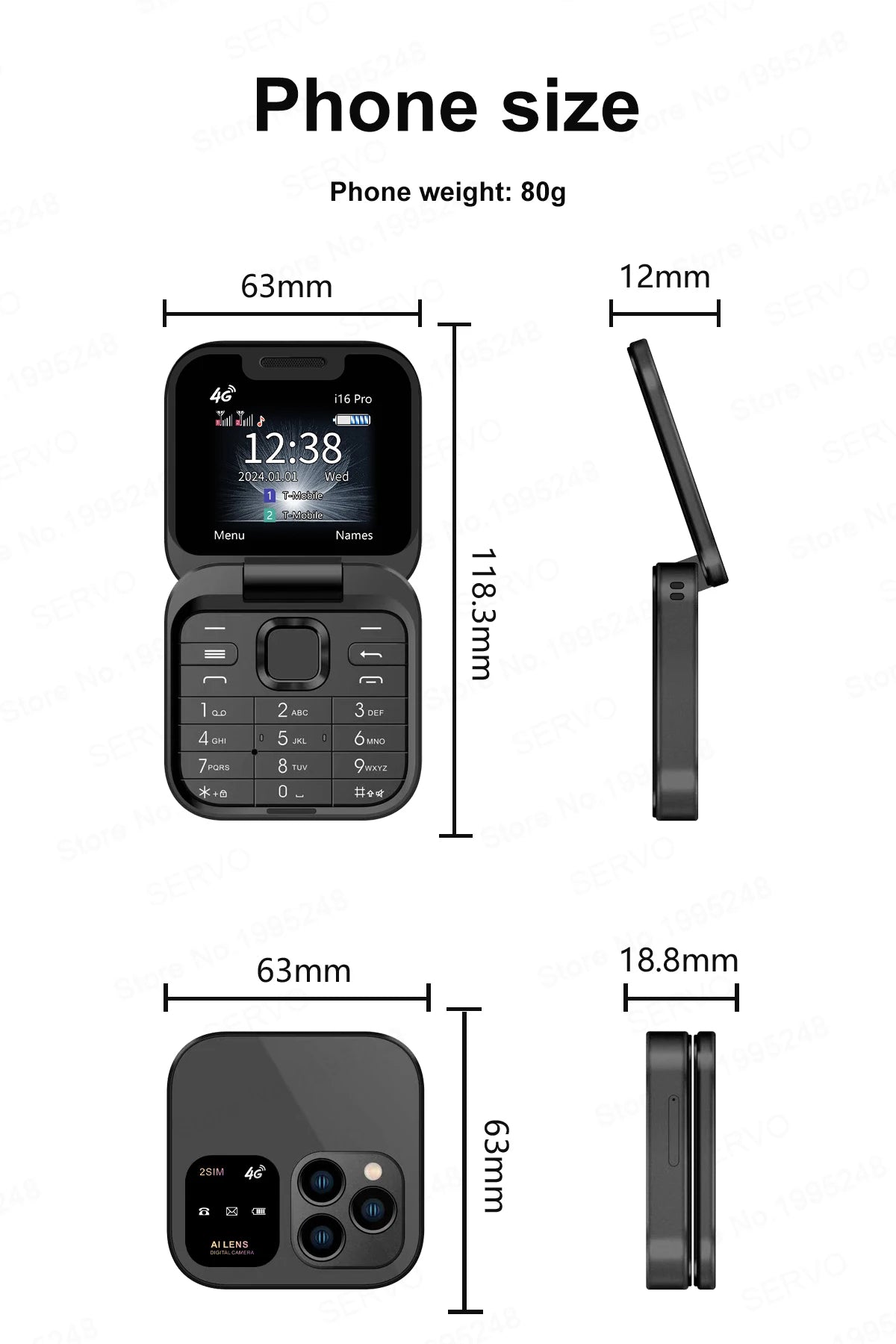 SERVO i16 PRO 4G LTE Mini teléfono móvil con tapa Dual SIM llamada en espera grabación velocidad Dial Radio FM pantalla de 1,77 "teléfonos móviles plegables