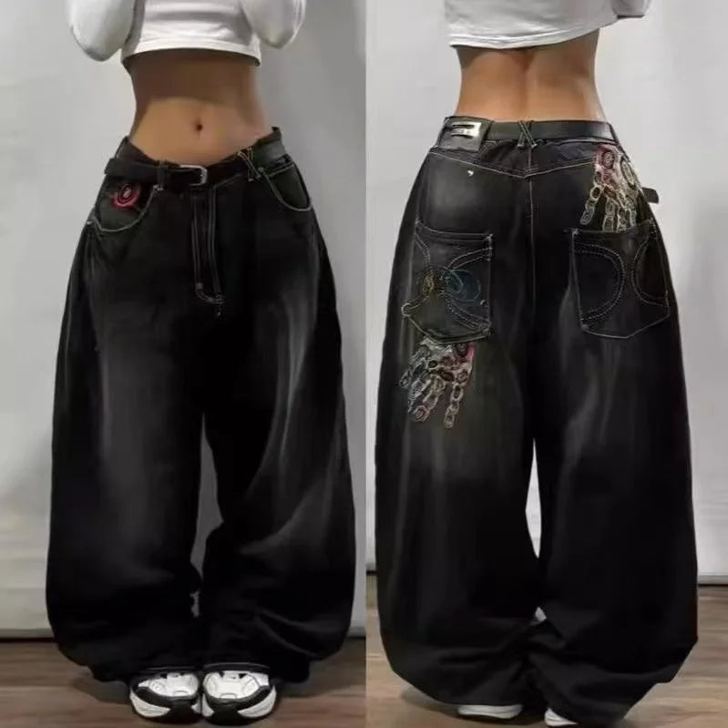 Pantalones Vaqueros Holgados Vintage de Pierna Ancha Y2K para Mujer