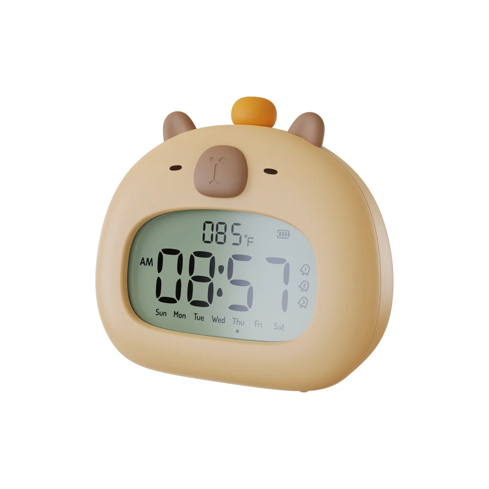 Luz Nocturna LED Capibara con Reloj Despertador USB