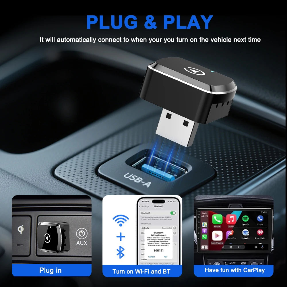 Adaptador Inalámbrico CarPlay y Android Auto 5G WiFi USB para Auto