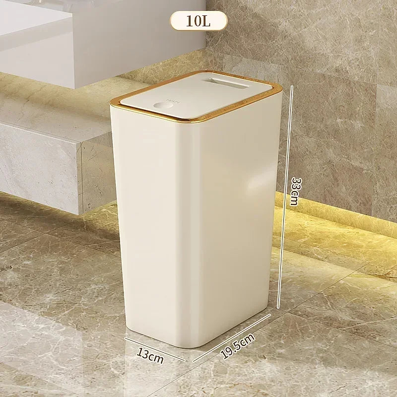 Cubo de basura a prueba de olores de 10L con diseño moderno de un solo toque, cubo de plástico duradero para baño, cocina, ahorro de espacio, a prueba de fugas 1