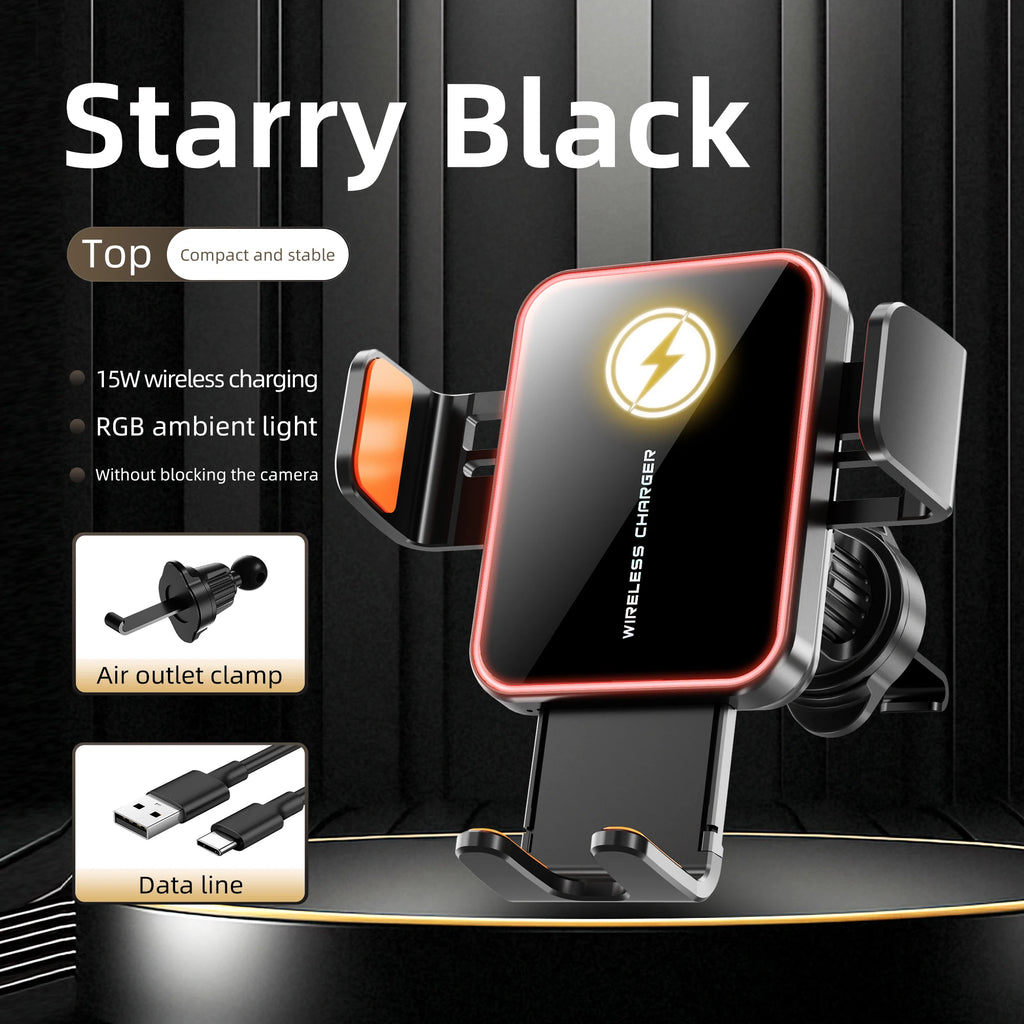 Mini Cargador Inalámbrico para Auto con Sensor Inteligente, Carga Rápida de 15W, Soporte para Teléfono con Ventilación de Aire para iPhone 17 16 15 14 13 12 Samsung