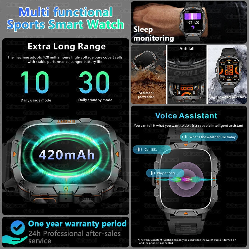 Reloj Inteligente de Grado Militar 2025, Pantalla AMOLED de 1.96 Pulgadas, Resistente al Agua 5ATM, Reloj Inteligente Deportivo con Llamadas Bluetooth