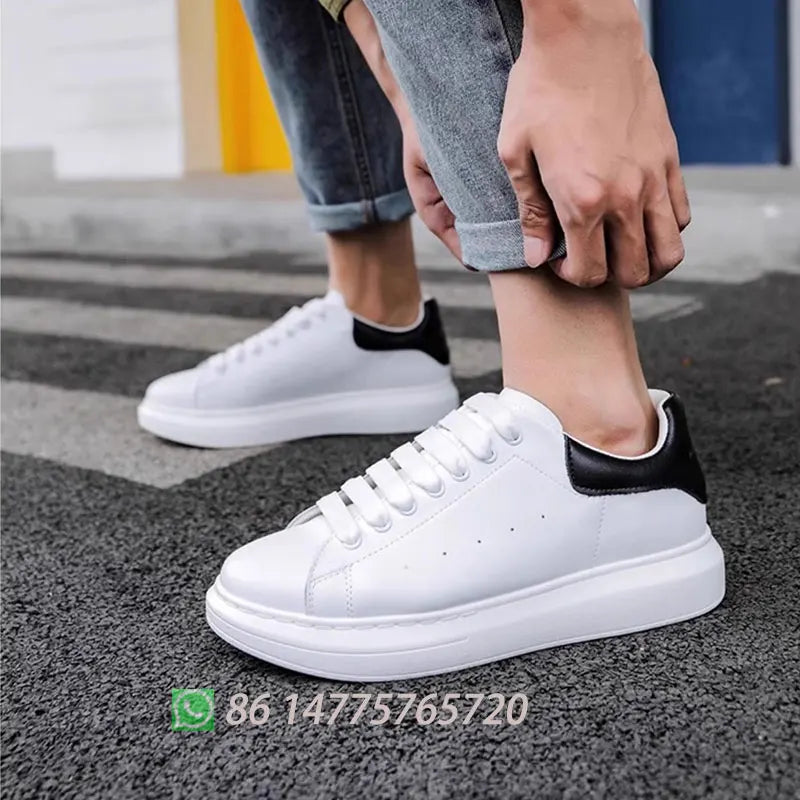 Zapatillas deportivas unisex con plataforma para hombre y mujer, para primavera y otoño, versátiles, a la moda, informales, blancas, de diseñador, con tacón oculto.